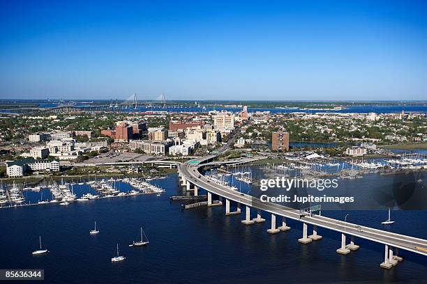 aerial view of charleston, south carolina - south carolina - fotografias e filmes do acervo