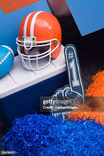 football items for tailgate party - foam hand imagens e fotografias de stock