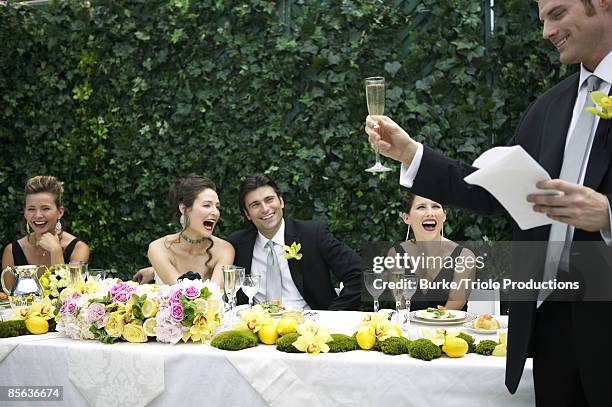 wedding party toasting - wedding party stock pictures, royalty-free photos & images