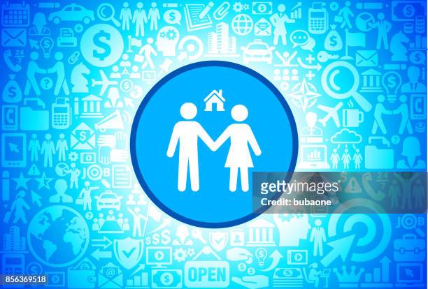 couple and new home icon on business and finance vector background - person in suit construction stock illustrations
