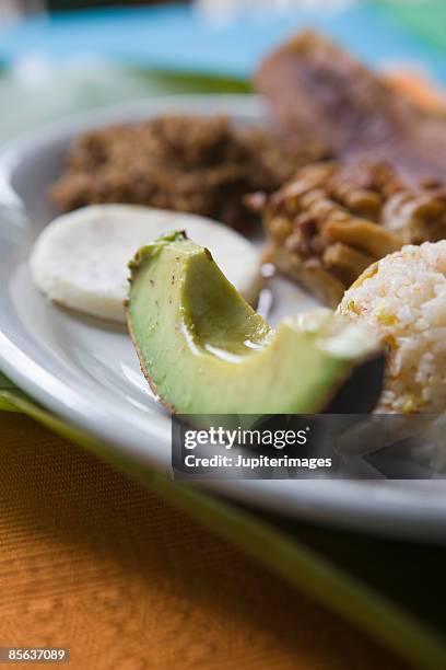 colombian bandeja paisa with avocado - bandeja stock pictures, royalty-free photos & images
