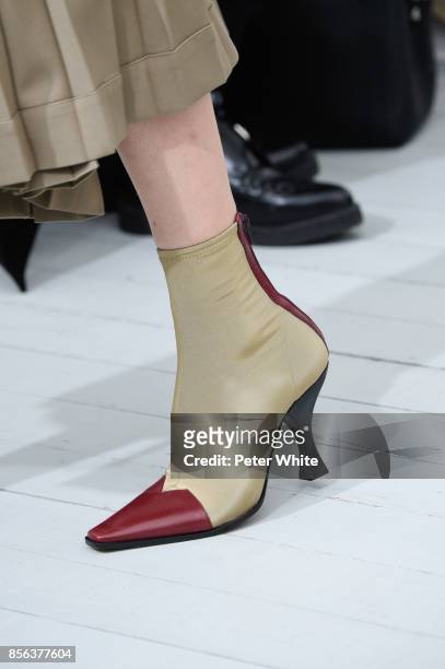 Model, shoe detail, walks the runway during the Celine show as part of the Paris Fashion Week Womenswear Spring/Summer 2018 on October 1, 2017 in...