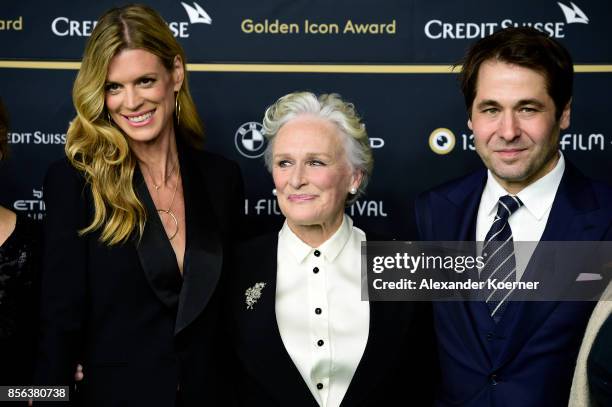 Festival director Nadja Schildknecht, Glenn Close and Festival director Karl Spoerri attend the 'The Wife' premiere at the 13th Zurich Film Festival...