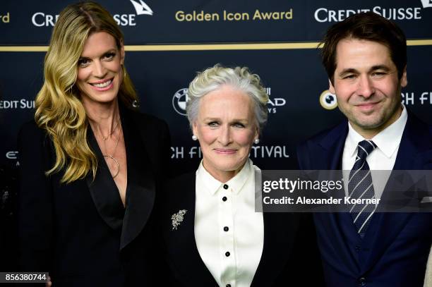 Festival director Nadja Schildknecht, Glenn Close and Festival director Karl Spoerri attend the 'The Wife' premiere at the 13th Zurich Film Festival...