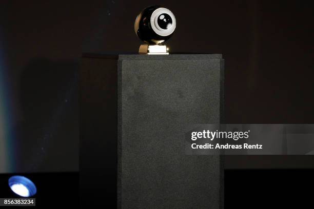 The award is on display at the Golden Icon Award ceremony at the 'The Wife' premiere at the 13th Zurich Film Festival on October 1, 2017 in Zurich,...