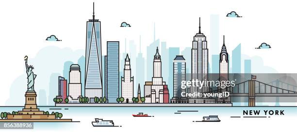 illustrations, cliparts, dessins animés et icônes de la ville de new york - pont bateau