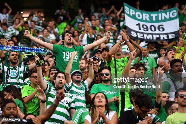 Sporting fans during the Primeira Liga match between Sporting CP and Porto at Estadio Jose Alvalade on October 1, 2017 in Lisbon, Lisboa.