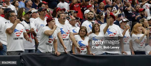 Fans making a statement about the recent national anthem protests during a football game at NRG Stadium on October 1, 2017 in Houston, Texas.