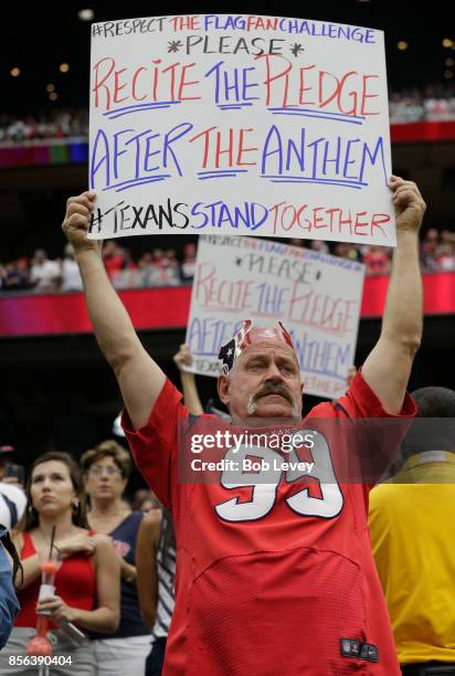 Fans making a statement about the recent national anthem protests during a football game at NRG Stadium on October 1, 2017 in Houston, Texas.