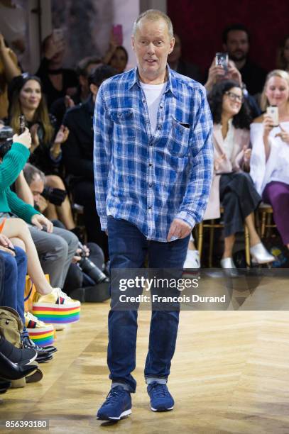 Designer Bill Gaytten walks the runway during the John Galliano show as part of the Paris Fashion Week Womenswear Spring/Summer 2018 on October 1,...