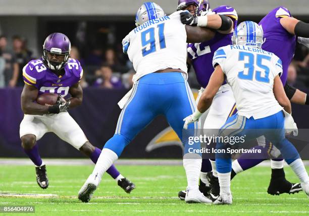 Minnesota Vikings running back Dalvin Cook cuts back during a NFL game between the Minnesota Vikings and Detroit Lions on October 1, 2017 at U.S....