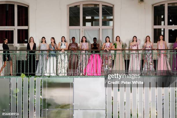 Models walk the runway during the Valentino show as part of the Paris Fashion Week Womenswear Spring/Summer 2018 on October 1, 2017 in Paris, France.