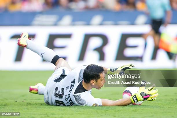 Rodolfo Cota, goalkeeper of Chivas, blocks the ball during the 12th round match between Tigres UANL and Chivas as part of the Torneo Apertura 2017...