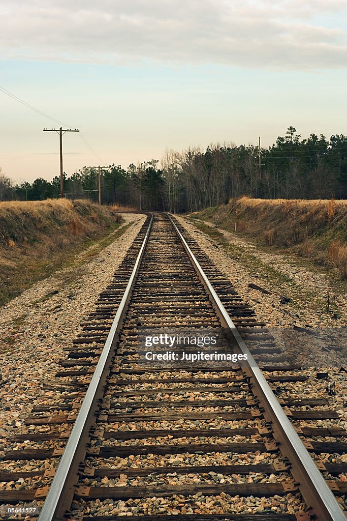 Railroad tracks in rural landscape, South Carolina