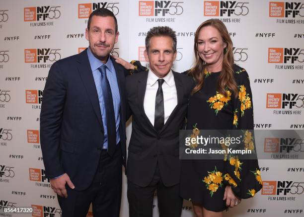 Adam Sandler, Ben Stiller and Elizabeth Marvel attend the New York Film Festival screening of The Meyerowitz Stories at Alice Tully Hall on October...