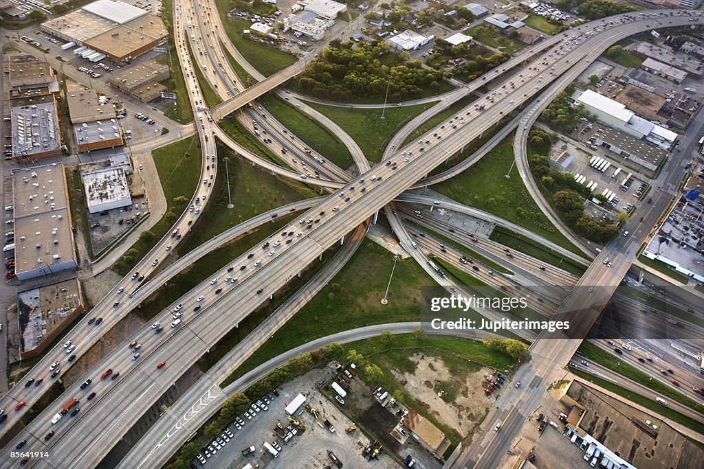 Aerial view of highways in Dallas, Texas