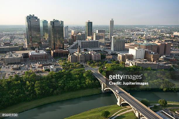 aerial view of downtown fort worth, texas - fort worth stock pictures, royalty-free photos & images