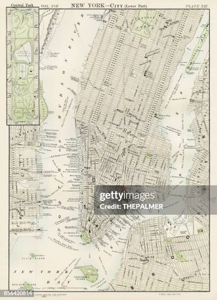 ニューヨーク市地図 1884 - new york city map点のイラスト素材／クリップアート素材／マンガ素材／アイコン素材