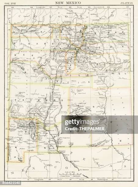 new mexico map 1884 - new mexico stock illustrations