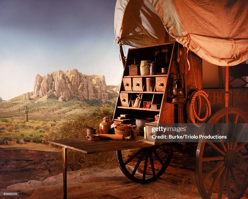 Covered wagon selling goods