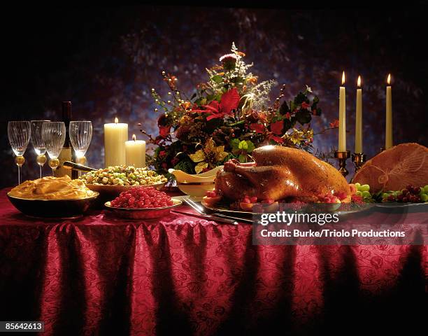 holiday feast - christmas food stockfoto's en -beelden