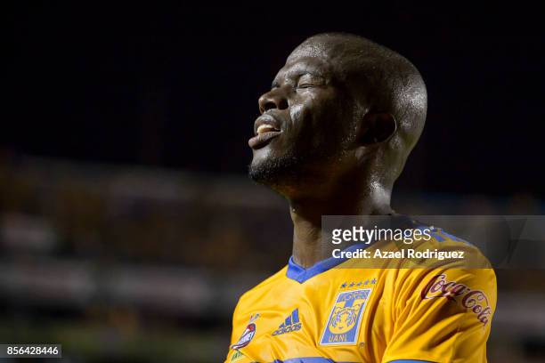 Enner Valencia of Tigres reacts during the 12th round match between Tigres UANL and Chivas as part of the Torneo Apertura 2017 Liga MX at...