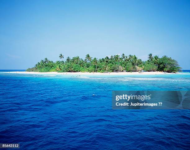 tropical island in ocean - embudo stock-fotos und bilder