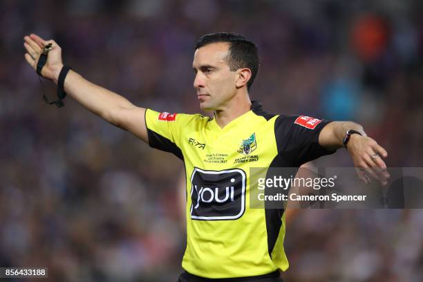Referee Matt Cecchin during the 2017 NRL Grand Final match between the Melbourne Storm and the North Queensland Cowboys at ANZ Stadium on October 1,...