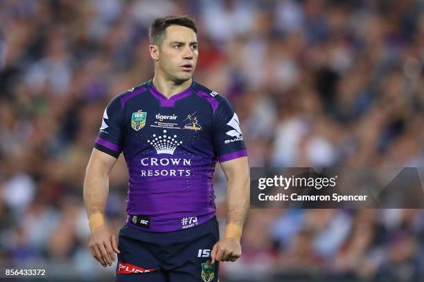 Cooper Cronk of the Storm looks on during the 2017 NRL Grand Final match between the Melbourne Storm and the North Queensland Cowboys at ANZ Stadium...