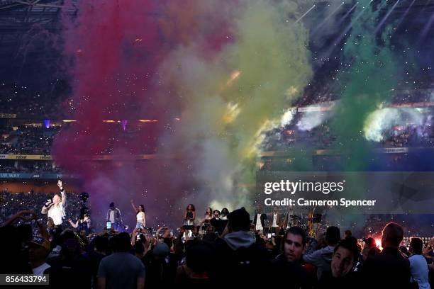 Macklemore performs before the 2017 NRL Grand Final match between the Melbourne Storm and the North Queensland Cowboys at ANZ Stadium on October 1,...