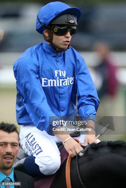 Mickael Barzalona riding 'Cloth of Stars' finishes second at the Qatar Prix de l'Arc de Triomphe 2017 at Hippodrome de Chantilly racecourse on...