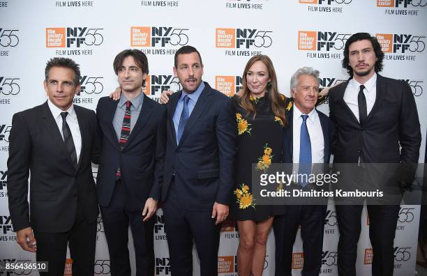 Ben Stiller, Noah Baumbach, Adam Sandler, Elizabeth Marvel, Dustin Hoffman and Adam Driveattend The 55th New York Film Festival - "Meyerowitz" at...