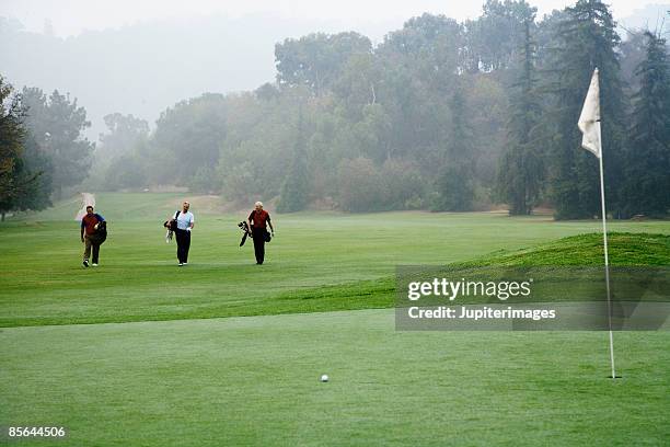 men walking on golf course - golfer walking stock pictures, royalty-free photos & images