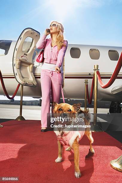 debutante with airplane and red carpet - célèbre photos et images de collection