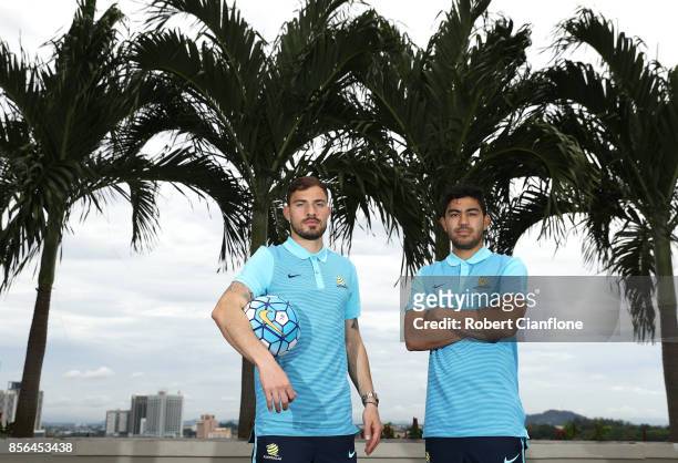 Massimo Luongo and James Troisi of Australia pose during an Australia Socceroos media opportunity on October 2, 2017 in Malacca, Malaysia.