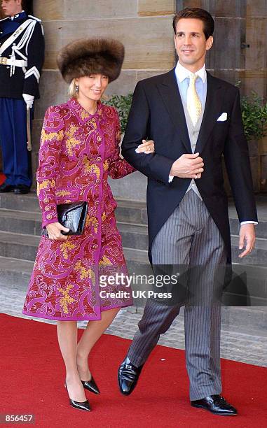 Prince Pavlos and Marie Chantal arrive for the wedding of Dutch Crown Prince Willem Alexander and Crown Princess Maxima Zorreguieta February 2, 2002...