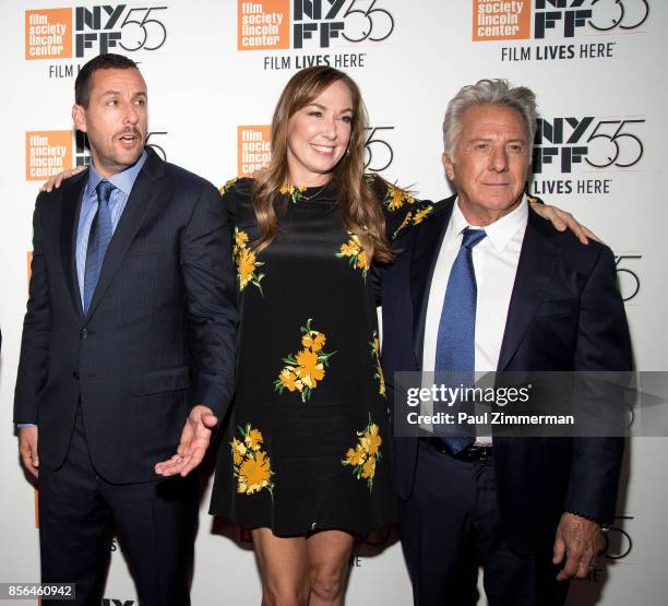 Adam Sandler, Elizabeth Marvel and Dustin Hoffman attend the 55th New York Film Festival - "Meyerowitz Stories" at Alice Tully Hall on October 1,...