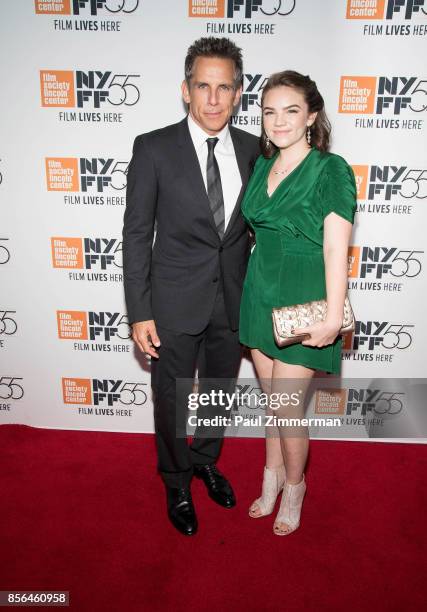 Ben Stiller and Ella Olivia Stiller attend the 55th New York Film Festival - "Meyerowitz Stories" at Alice Tully Hall on October 1, 2017 in New York...