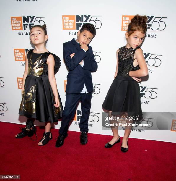 Brooklyn Prince, Christopher Rivera and Valeria Cotto attend the 55th New York Film Festival - "The Florida Project" at Alice Tully Hall on October...