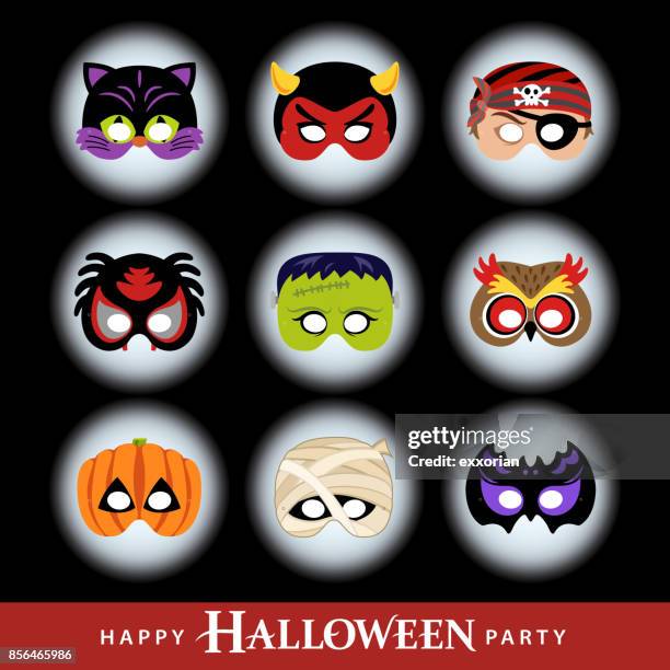 halloween party masks - top knot stock illustrations