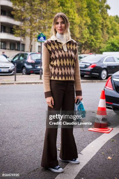 Veronika Heilbrunner is seen before the Celine show during Paris Fashion Week Womenswear SS18 on October 1, 2017 in Paris, France.