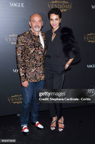 Christian Louboutin and Farida Khelfa attend Vogue Party as part of the Paris Fashion Week Womenswear Spring/Summer 2018 at on October 1, 2017 in...