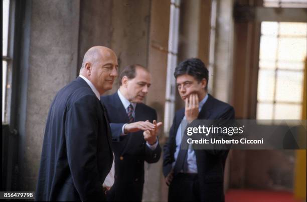 Rimini, Italy Silvano Larini with Silvio Berlusconi and Claudio Martelli during 44th National Congress of Italian Socialist party PSI