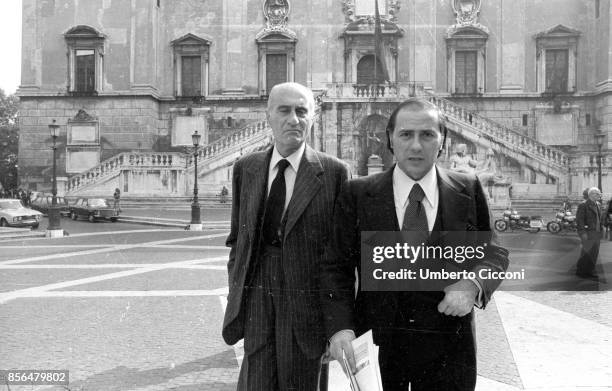 Rome, Italy Journalist Indro Montanelli and Silvio Berlusconi at Piazza del Campidoglio