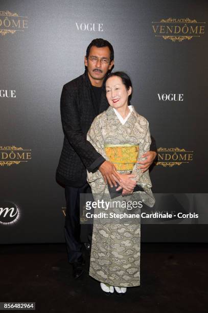Haider Ackermann and Setsuko Klossowska de Rola attend Vogue Party as part of the Paris Fashion Week Womenswear Spring/Summer 2018 at on October 1,...
