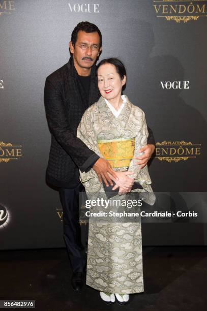 Haider Ackermann and Setsuko Klossowska de Rola attend Vogue Party as part of the Paris Fashion Week Womenswear Spring/Summer 2018 at on October 1,...