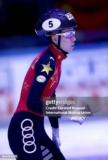 Fan Kexin of China preapares during the Audi ISU World Cup Short Track Speed Skating at Bok Hall on October 1, 2017 in Budapest, Hungary.