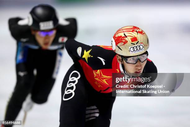 Jeong Min Choi of Korea skates during the men 1000m quarterfinals heat one during the Audi ISU World Cup Short Track Speed Skating at Bok Hall on...