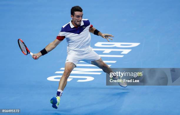 Roberto Bautista Agut of Spain returns a shot against Zhang ze of china during the men's singles first round match on day three of the 2017 China...