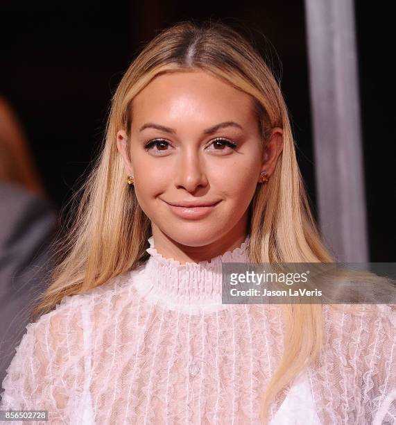 Corinne Olympios attends the premiere of "Flatliners" at The Theatre at Ace Hotel on September 27, 2017 in Los Angeles, California.